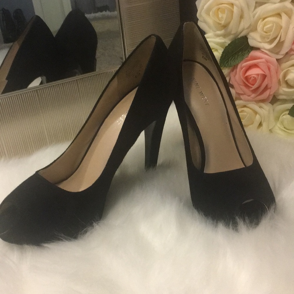 Black Suede Peep Toe