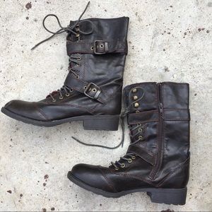 Guess zip up lace combat boots dark brown 8.5M