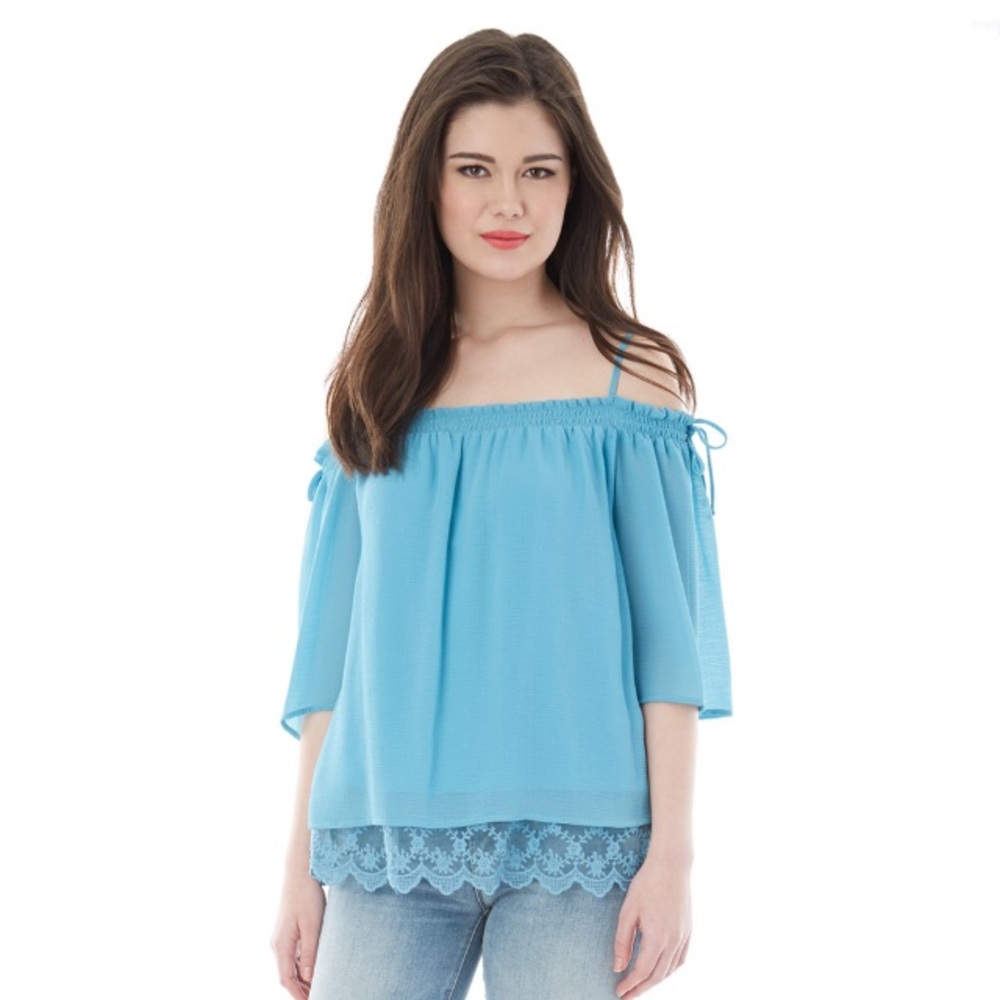 IZ Byer Lace Hem Off Shoulder Top