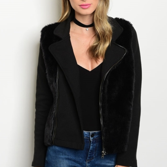 FAUX FUR DETAILED MOTO JACKET - Picture 2 of 4