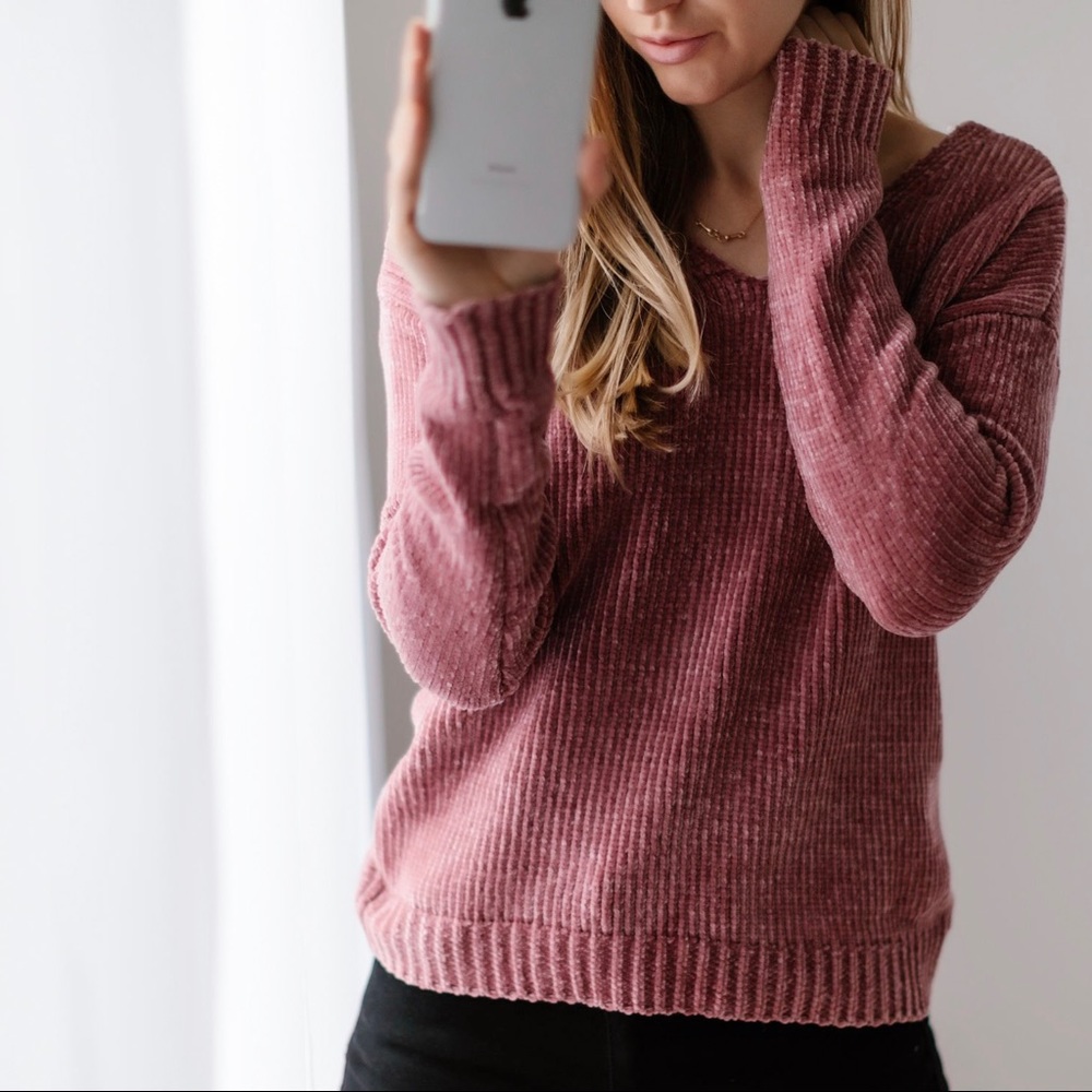 Chenille V Back Sweater - Picture 2 of 4