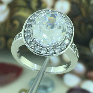 Gorgeous 4CT Sterling Silver Engagement Halo Ring