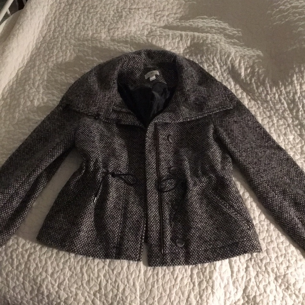 Ann Taylor LOFT Jacket Medium Black/Grey pattern