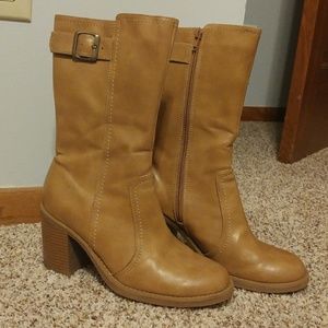 Lower East Side tan calf high zip up boots size 8