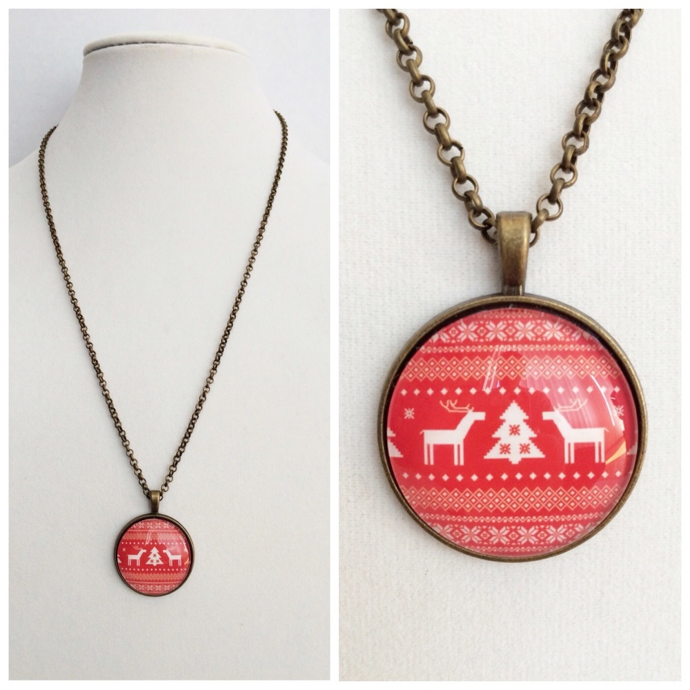 Handmade fair isle pendant necklace