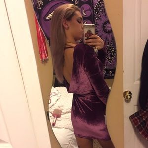 Velvet Lavender Long Sleeve Open Back Dress