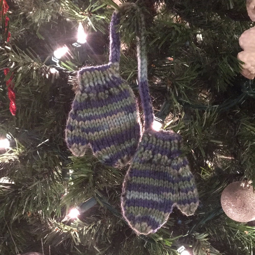 Hand-Knit Tiny Mittens Christmas Ornament