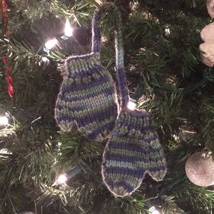 Hand-Knit Tiny Mittens Christmas Ornament