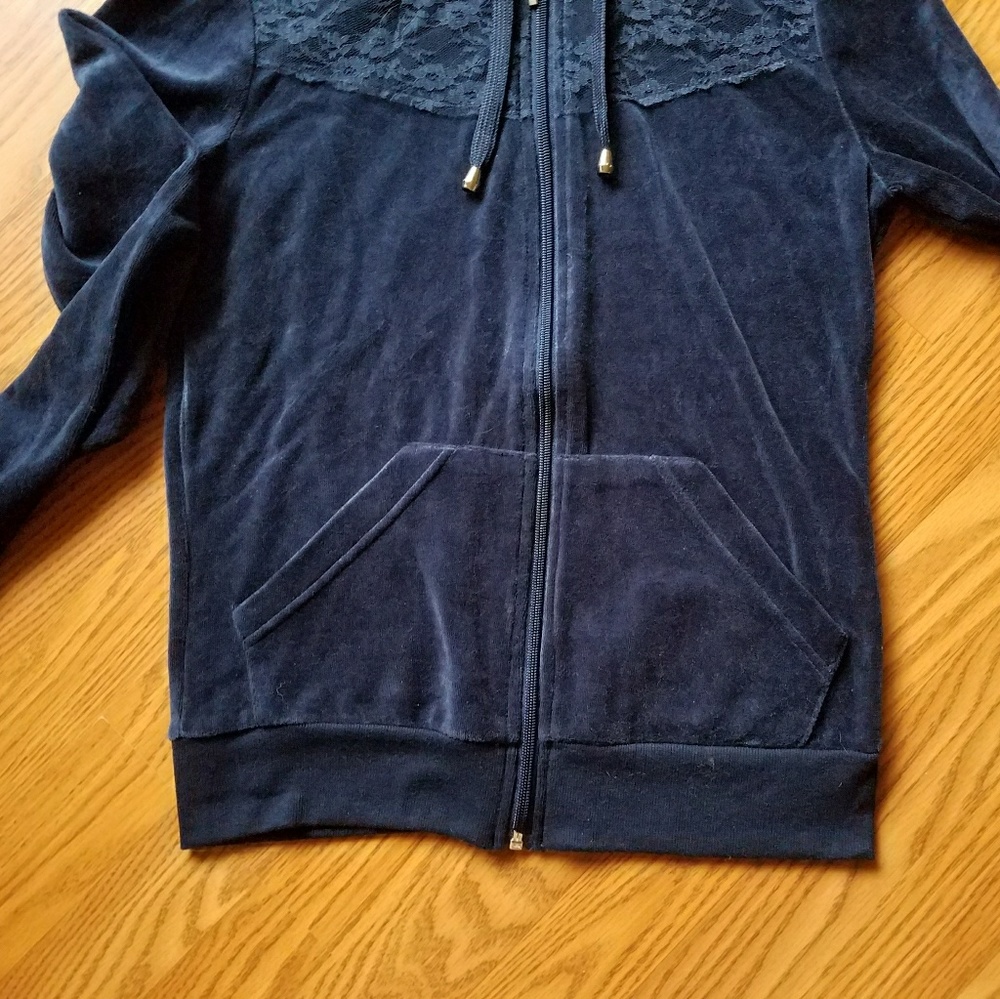 NWOT Navy Lace Velour Zip Hoodie - Picture 5 of 5