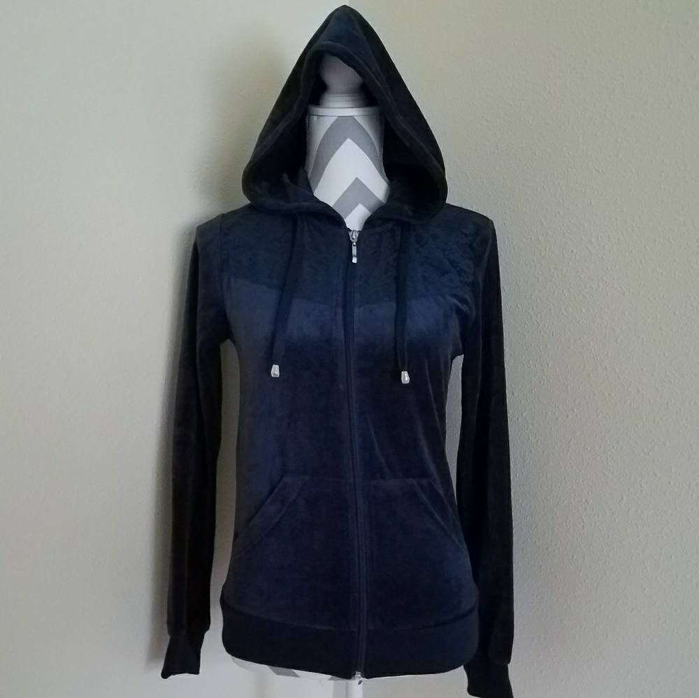 NWOT Navy Lace Velour Zip Hoodie - Picture 3 of 5