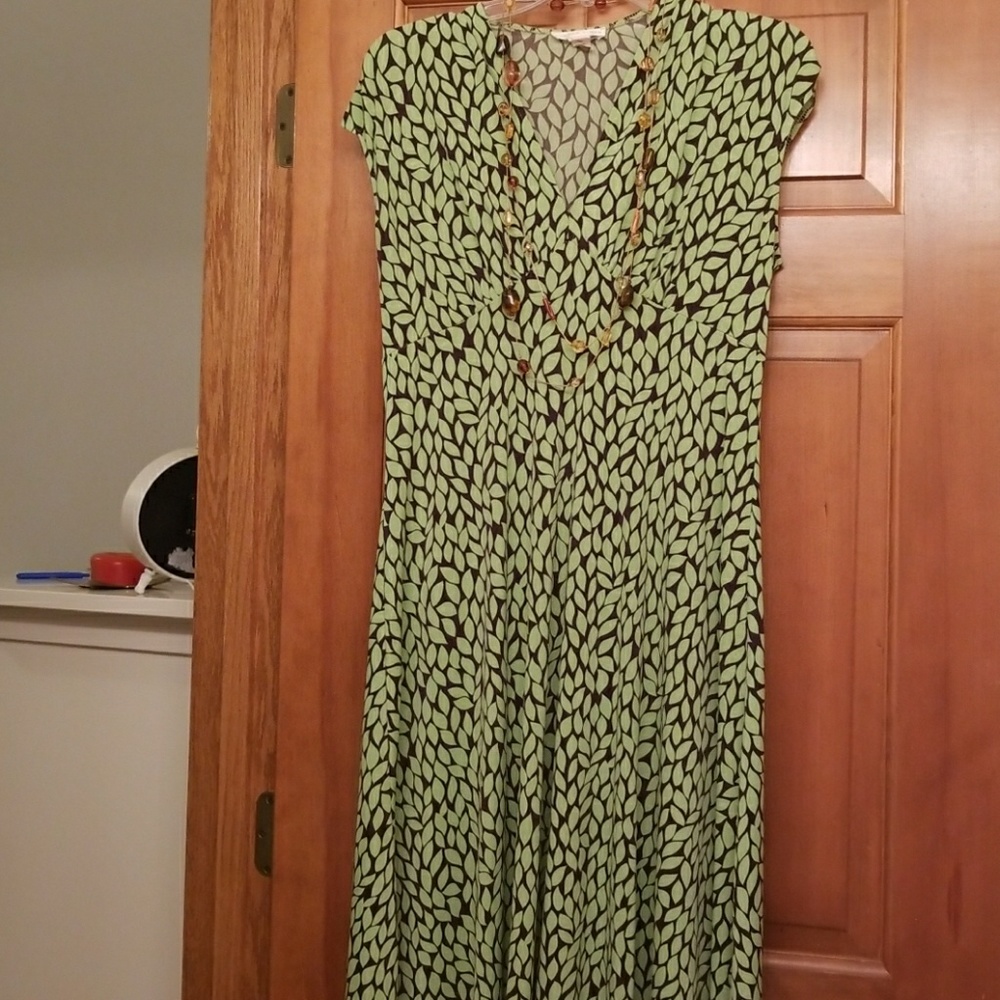 Brown and green leaf dress