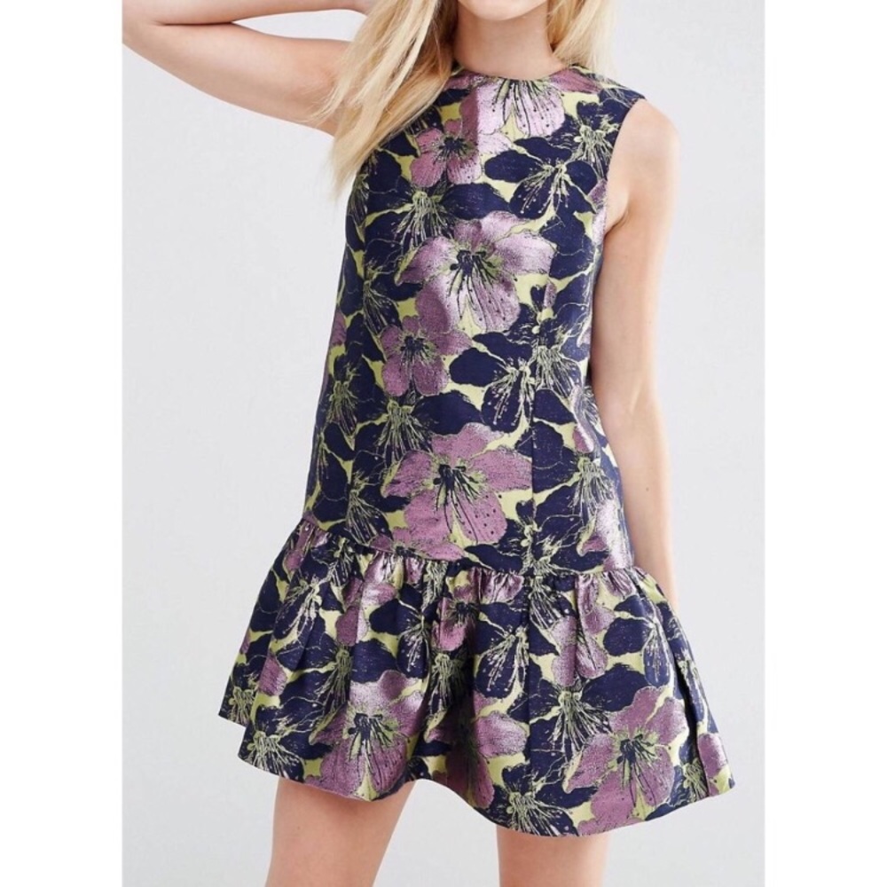 NWT ASOS Petite Jacquard Dress with Ruffle Hem