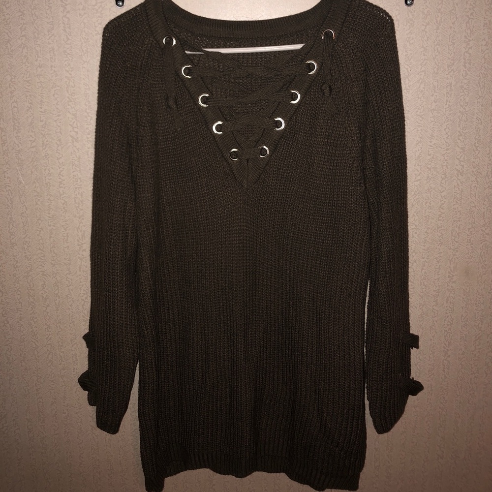 Lace up oversized sweater dress