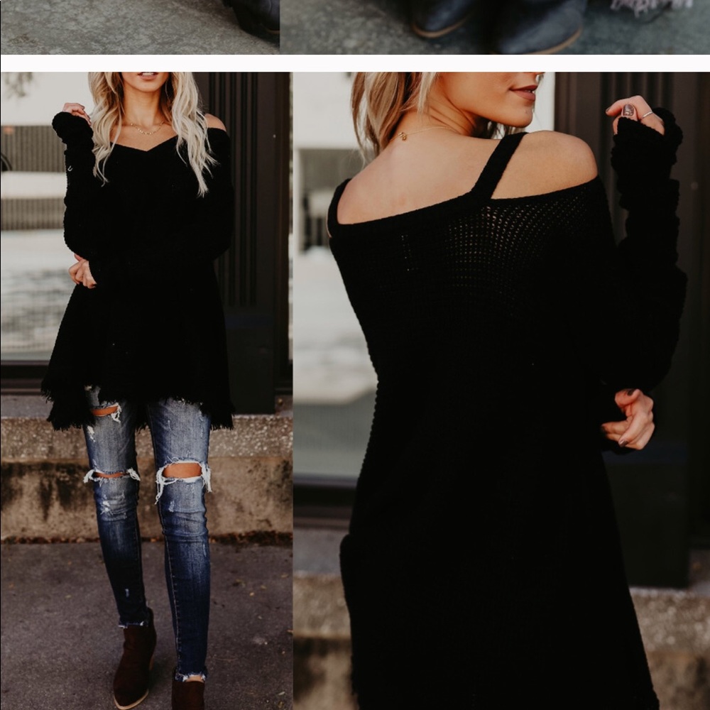 Black raw edged cut out shoulder