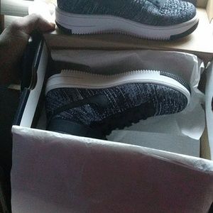 Black/white threaded air force 1s