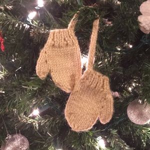 Hand-Knit Tiny Mittens Christmas Ornament