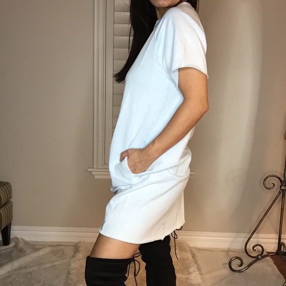 Washed pocket tee dress w/ neck drawstring - Picture 3 of 5