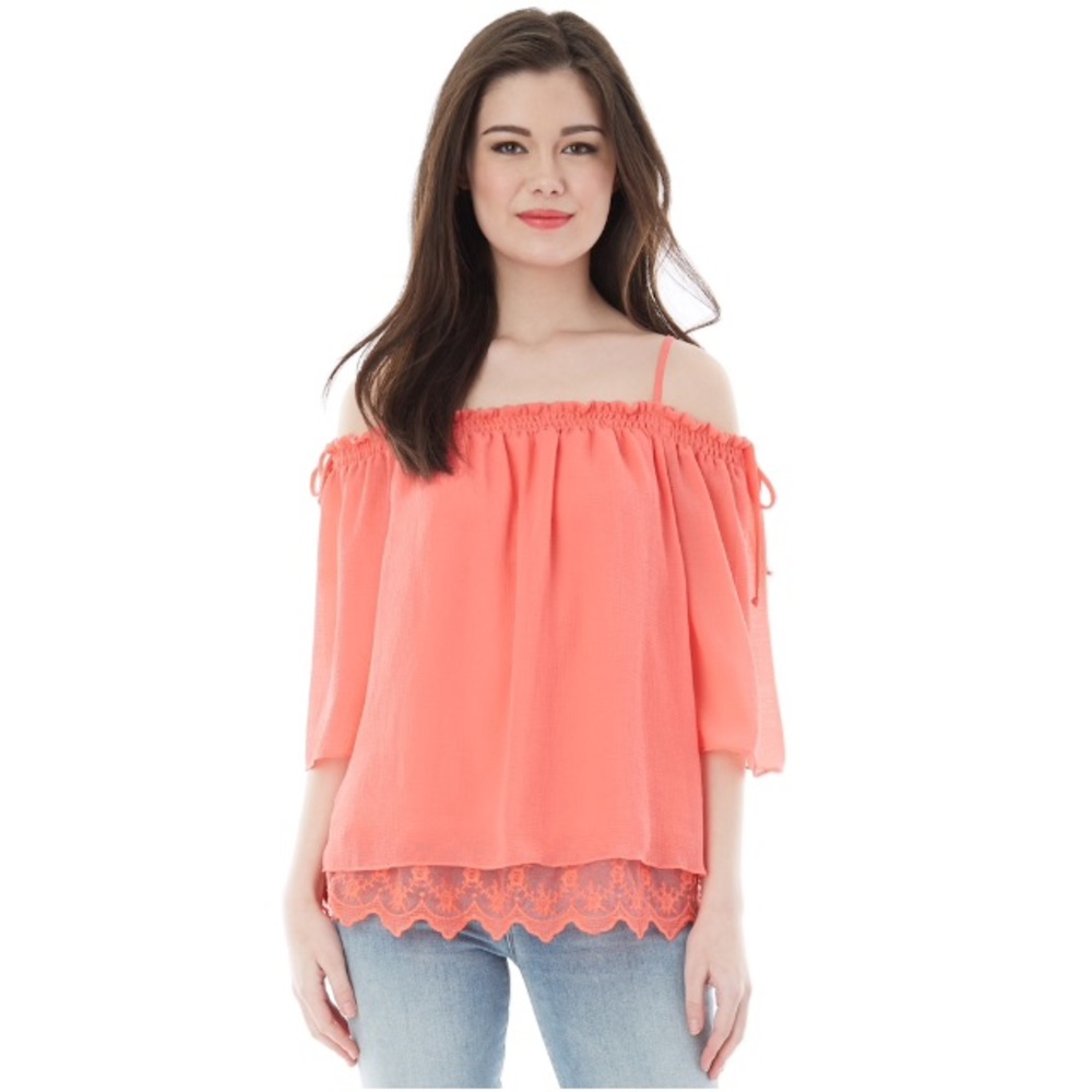 IZ Byer Lace Hem Off Shoulder Top