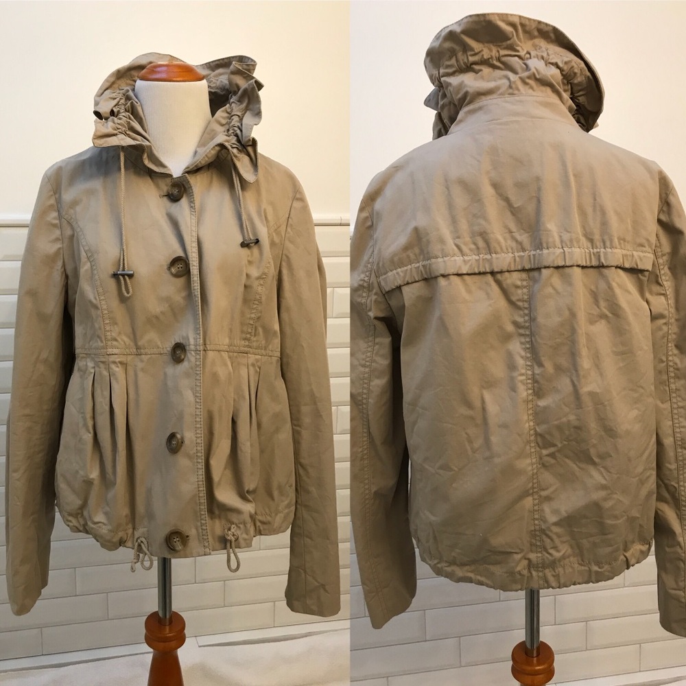 Ann Taylor LOFT Ruffle Collar Jacket - Khaki