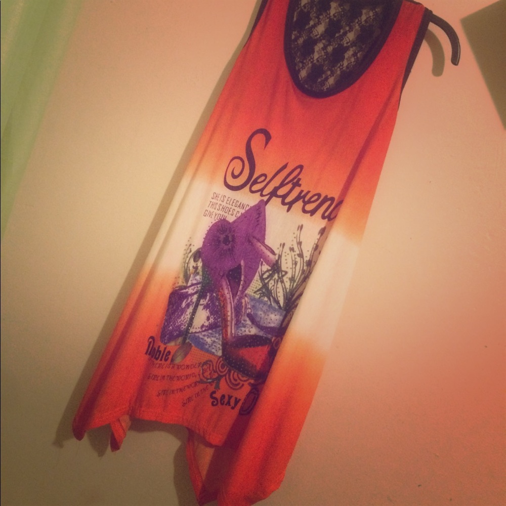 This nice Orange white black tank top with designs