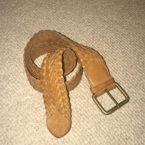 Ann Taylor woven leather tan belt with gold buckle