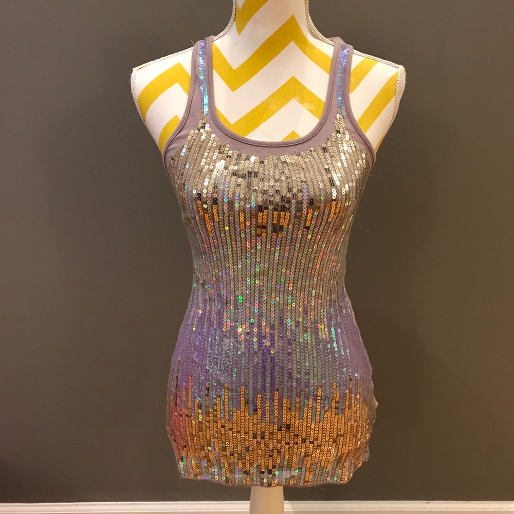 Very Pretty Purple Multicolored Sequin Tank Top