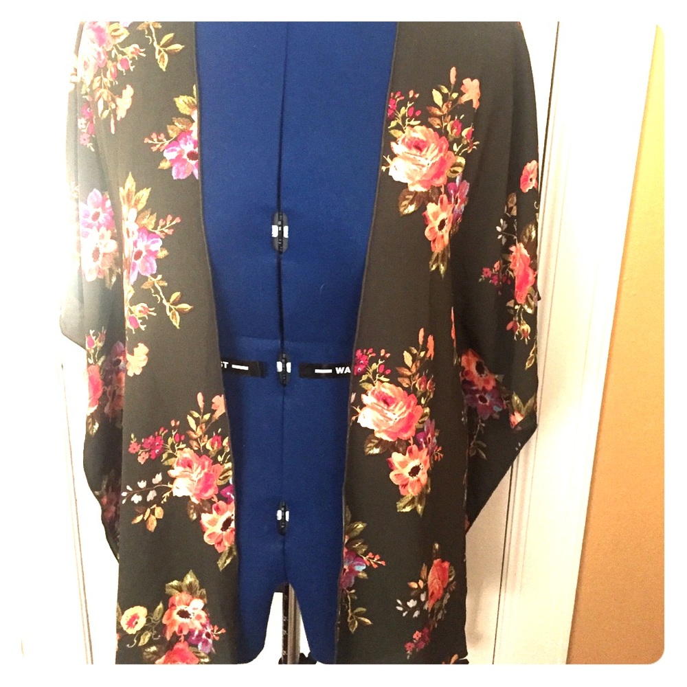 Olive green kimono with gorgeous floral print