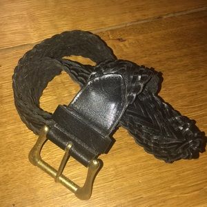 Ann Taylor woven leather black belt gold buckle