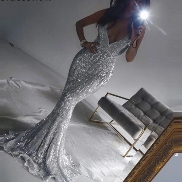 Dresses & Skirts - SOLD! Silver Sequin Mermaid Gown