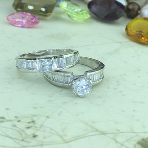 Sterling Silver 2pc Matching Bridal Wedding CZ Set