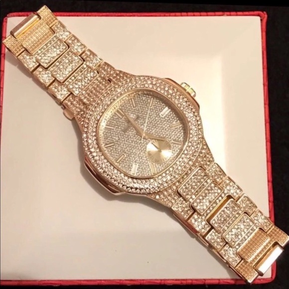 CHARLES&RAYMOND Accessories Mens 4k Gold Plated Icedout Lab Diamond