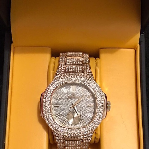 CHARLES&RAYMOND Accessories Mens 4k Gold Plated Icedout Lab Diamond