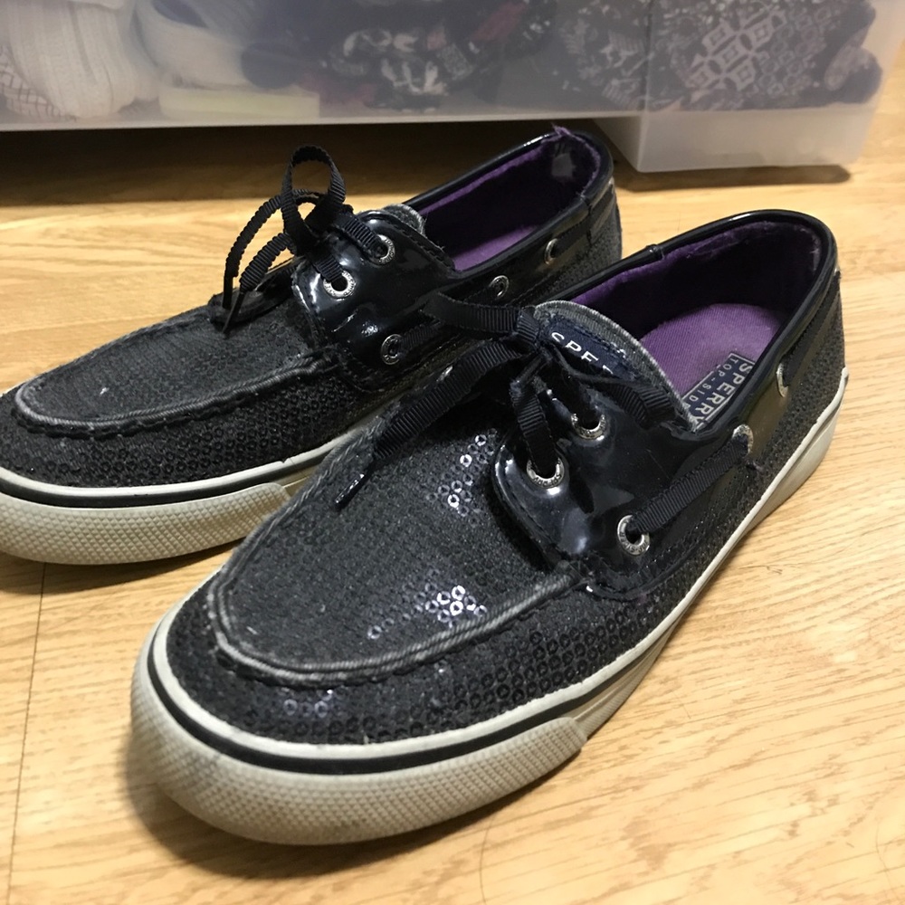 Black sequin sperrys