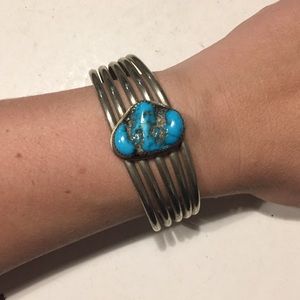 Vintage Silver and Turquoise Cuff Bracelet