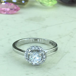 Halo Round Cubic Zirconia 925 Sterling Silver Ring