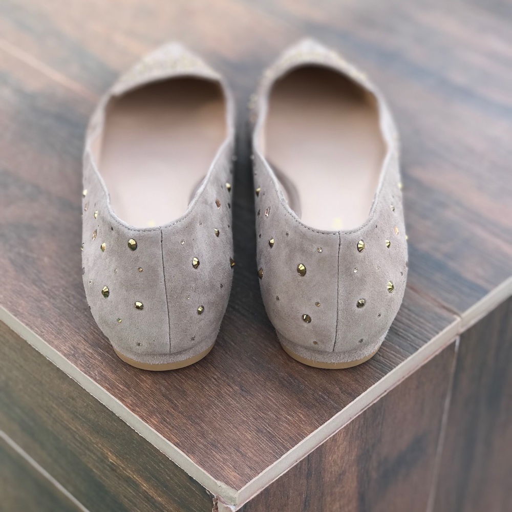 Champagne Gold Stud Suede Pointy Flats - Picture 4 of 5
