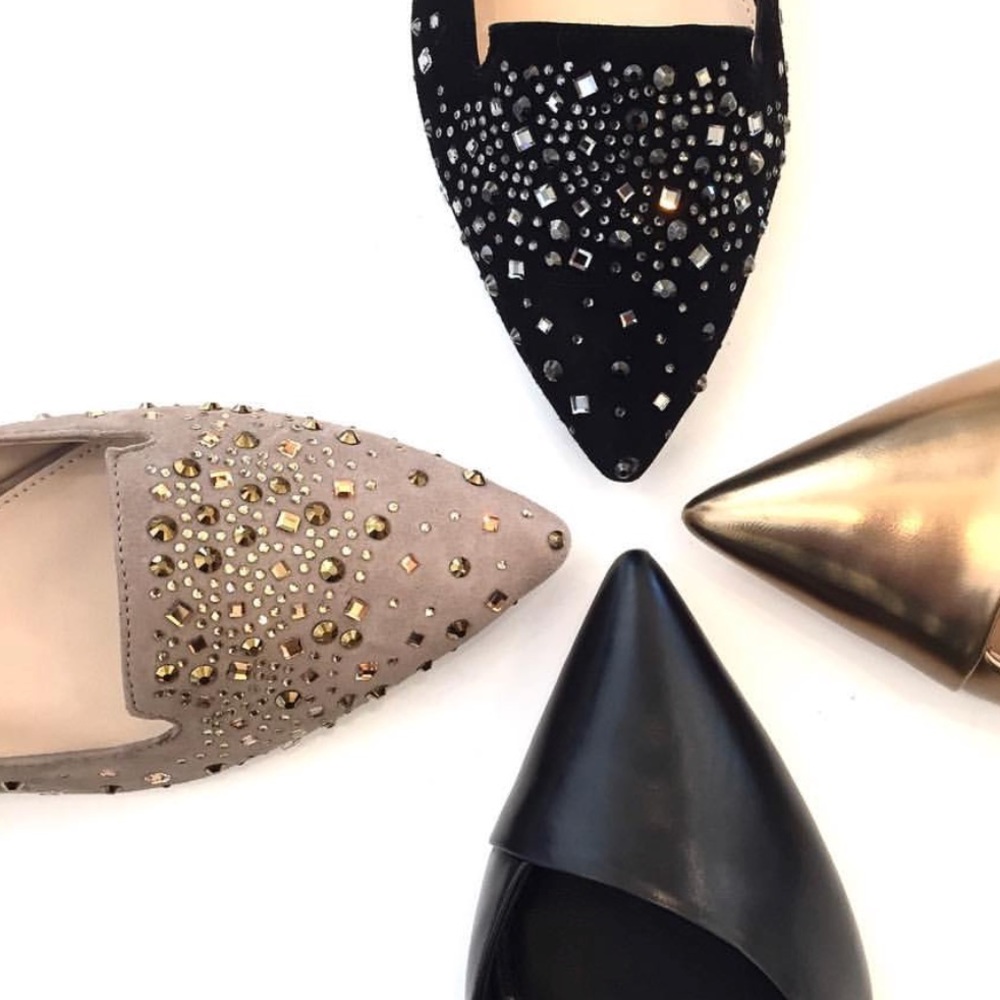 Champagne Gold Stud Suede Pointy Flats - Picture 5 of 5