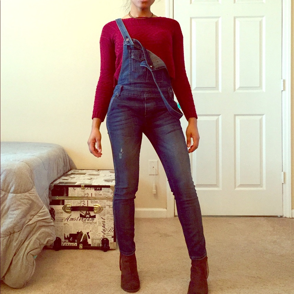 Free People Washed Denim Overalls