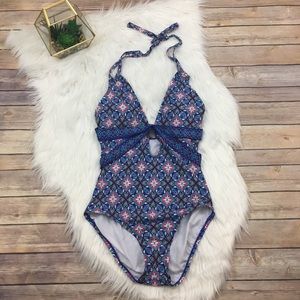 {Costal Zone} Floral Crisscross keyhole One Piece