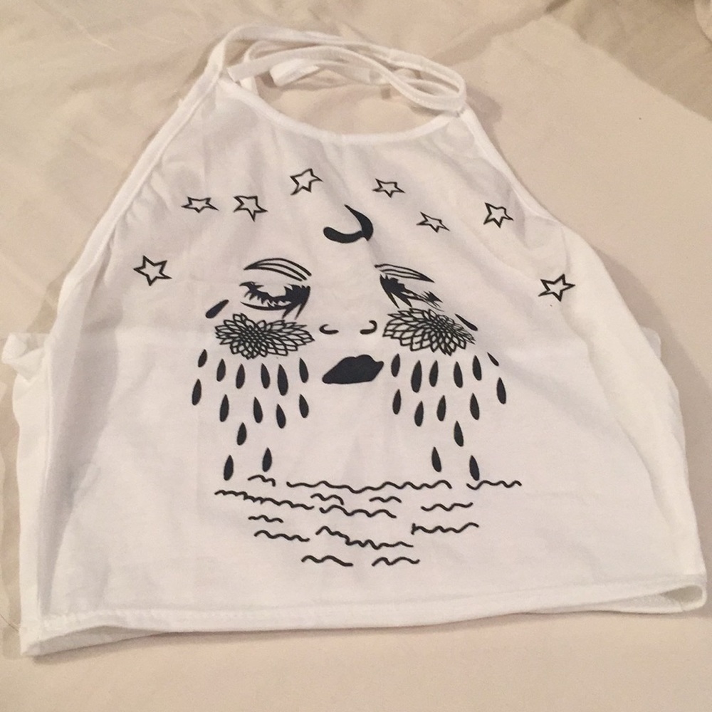 Brandy Melville crying moon stars halter top NWOT