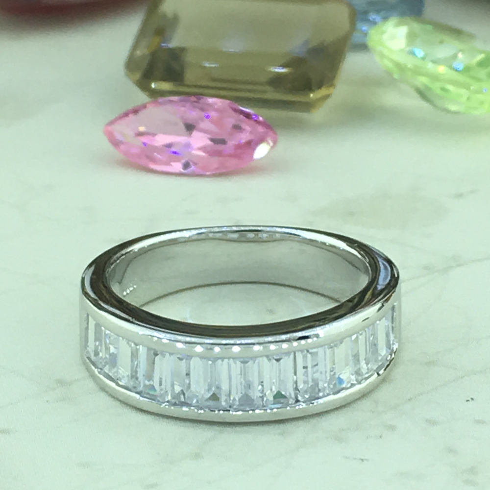 Emerald Cut Channel Set half Eternity Silver Band - Picture 2 of 7