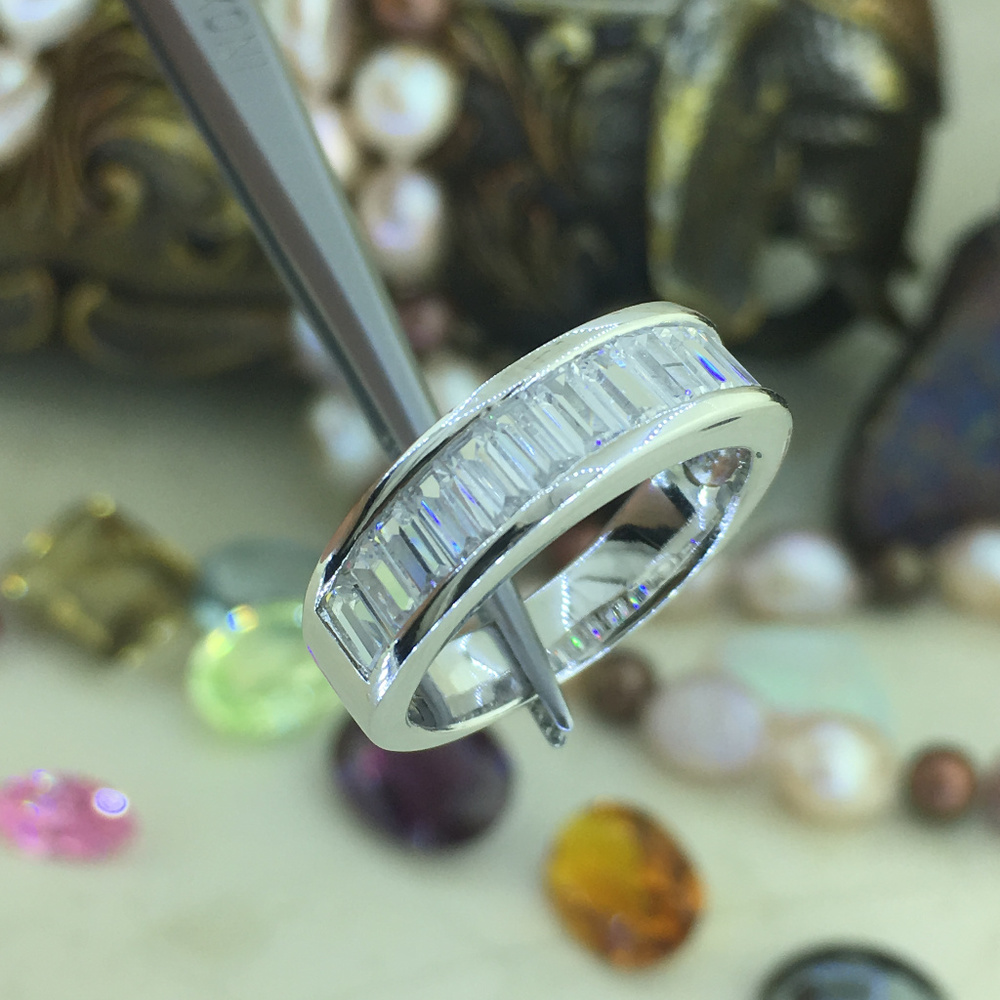 Emerald Cut Channel Set half Eternity Silver Band - Picture 7 of 7
