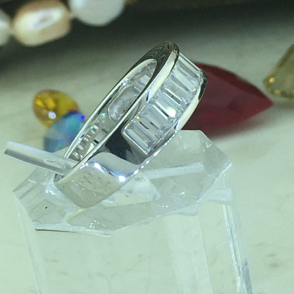 Emerald Cut Channel Set half Eternity Silver Band - Picture 4 of 7