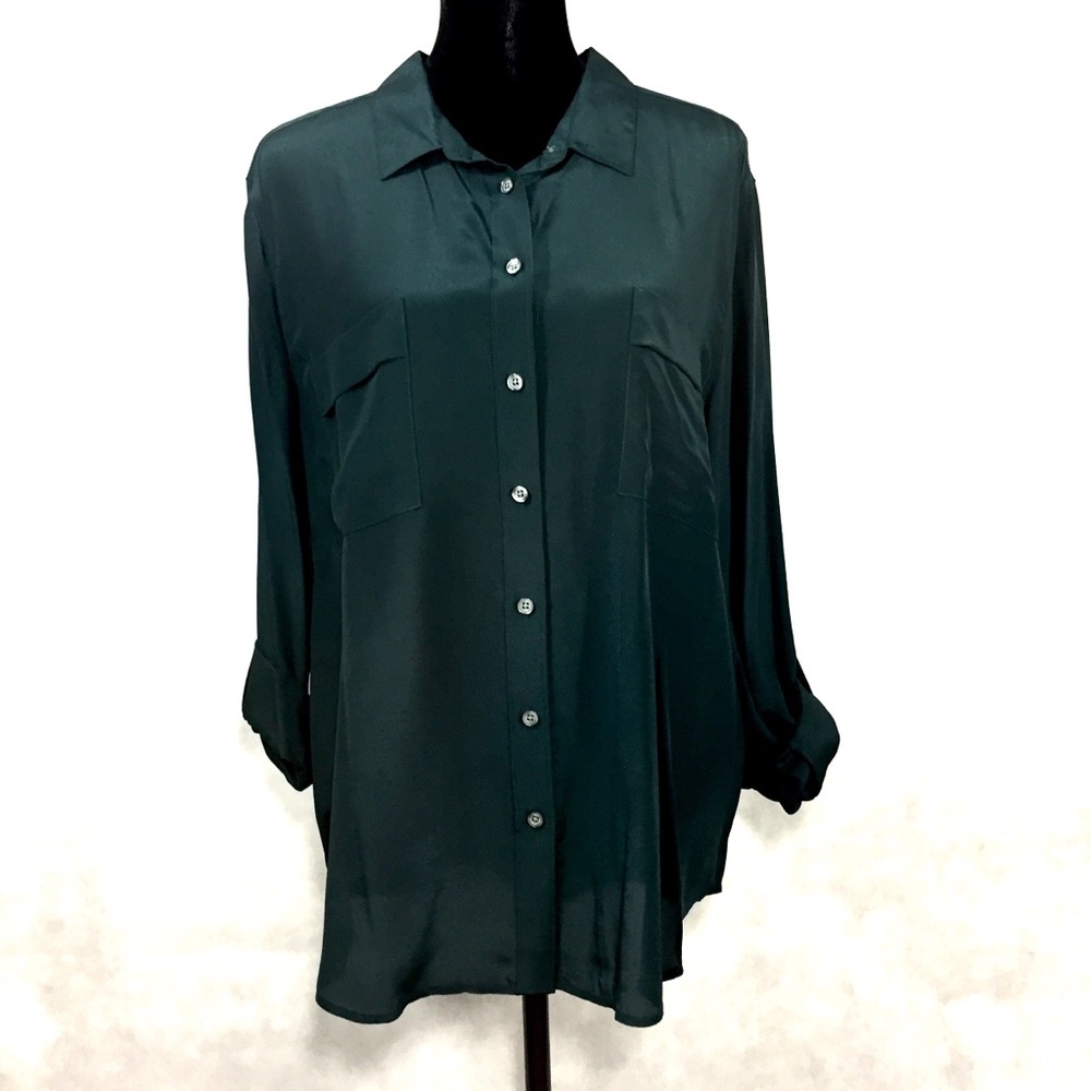 NWT Ann Taylor Dk Forest Green Silk Blouse