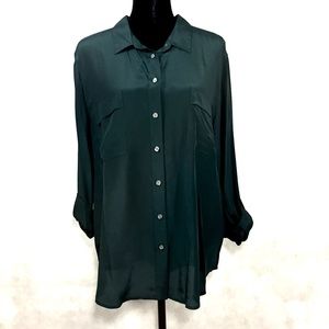 NWT Ann Taylor Dk Forest Green Silk Blouse