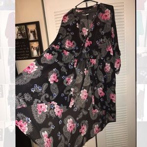 Torrid long high low button down- sheer floral