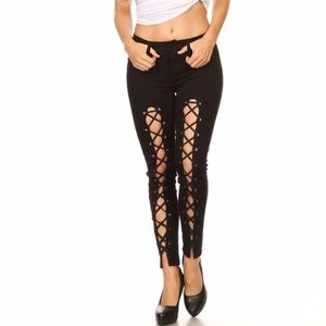 Sexy Black lace up denim jeans