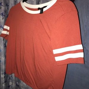 F21 Orange striped sleeves shirt