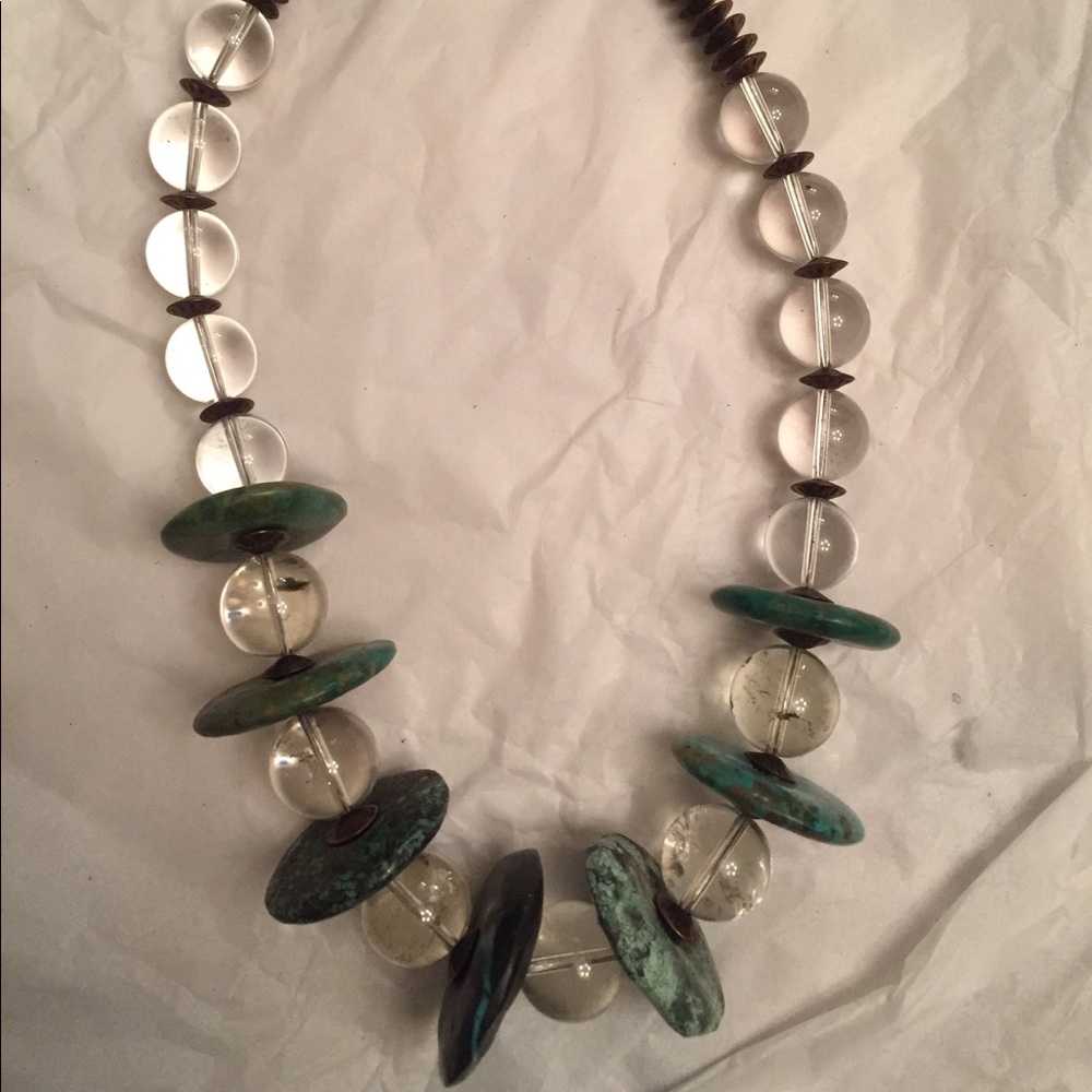Gemstone Turquoise Lapis & crystal quartz necklace