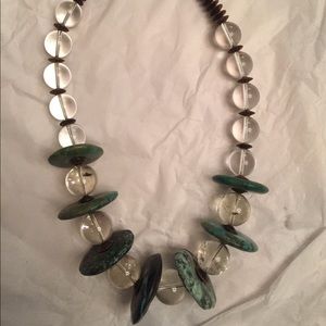 Gemstone Turquoise Lapis & crystal quartz necklace